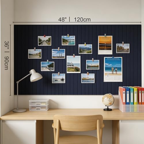 Large Felt Bulletin Board with Self-Adhesive | 12 Pack 48"x36" Cork Board Alternative | Notice Boards with 35 Pushpins, Secure and Easy to Install, Home Office Decor Classroom Decor - Navy Blue