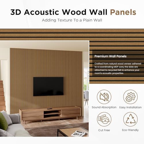 SMARTSTANDARD Wood Slat Acoustic Wall Panels 2 Pack 94"x23.6" Classic Oak