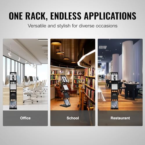 VEVOR Foldable Magazine Display Rack, 4-Tier Brochure Literature Display Stand, Portable Catalog Brochure Holder Stand with Carrying Bag for Office Trade Show Exhibitions, 4 Pockets