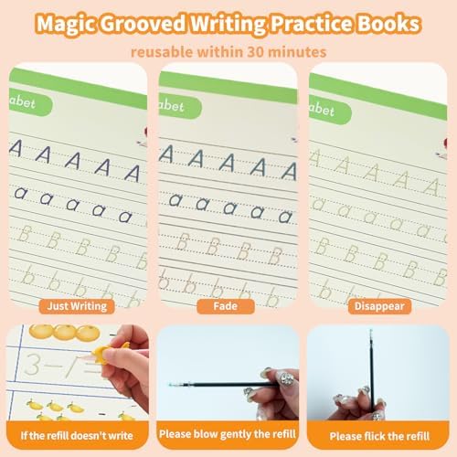 Large Grooved Handwriting Practice Books, Magic Reusable Workbooks