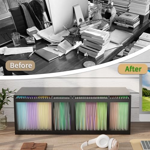Bamboo Hanging File Organizer, Desktop File Box with Lids, 2 Pack, Black | Removable Lid, Clear Acrylic Side Panels, 4 Hanging Folders Included, Helps Reduce Dust, Letter & Legal Size, Easy Assembly