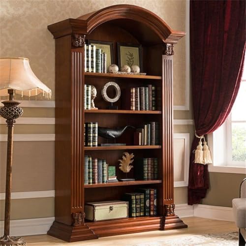 Sepia Timber Vertical Closed Back Organizer Shelf with 3/4/5 Shelves American Bookcase Retro Study Multi-Layer Bookshelf Storage Unit Floor-Standing Shelf Home Use Brown 51" L x 18" W x 87" H