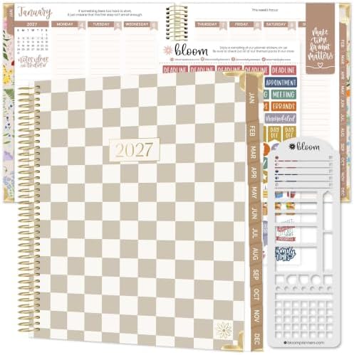 bloom daily planners 2027 Hardcover Goal & Vision Planner (January - December 2027) - Monthly & Weekly Calendar Year Agenda Organizer - 7.5" x 9" - Checkered, Café