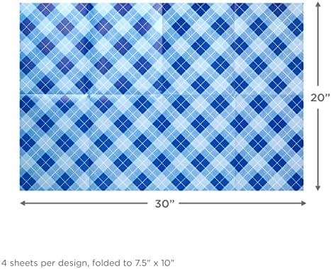 Hallmark Recyclable Flat Wrapping Paper Sheets with Cutlines on Reverse (12 Folded Sheets with Sticker Gift Tags) Winter Blue Plaid, Trees, Navy Blue, Light Blue, White, Gray (0005EW 1016) (Pack of 2)