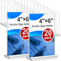 Acrylic Sign Holder 4x6, 20 Pack Clear Table Vertical Double Sided Table Menu Display, Plastic Desktop Picture Frames Stand Acrylic Paper Holder Tabletop Sign Holder for Wedding Office Show Fair