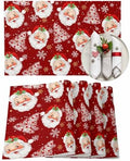 Red Christmas Placemats Set of 6, Santa Claus Merry Christmas Tree Heat Resistant Washable Table Place Mats Winter Snowflake Cotton Table Linens Party Holiday Decor for Kitchen Dining Outdoor Indoor