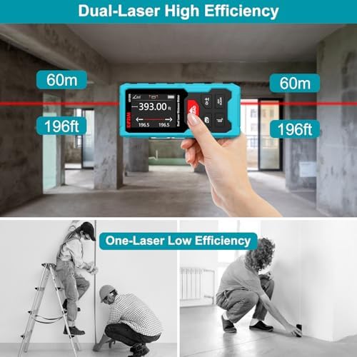 Kiprim LD120S Dual Laser Distance Meter,393ft/120m,Electronic Level,DIY