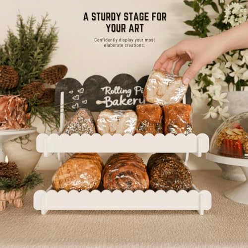 HOTCAN Wooden Cookie Display Stand with Chalkboard Sign for Bakers, Vendors, Craft Fairs | Pastry Display for Market Booths & Events | 2 Tiered Cookie Display for Muffins, Cakes, and Pastries (White)