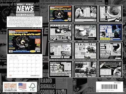 WWN Weekly World News Tabloid Calendar 2026 Monthly Wall | American Made In The USA