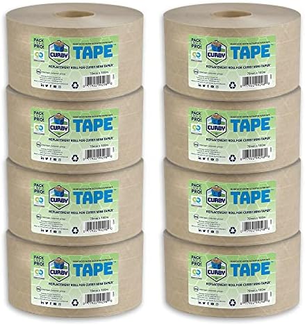 CURBY IPG Water-Activated Packing Tape, 2.76 in x 328 ft, Tan, 8-Pack