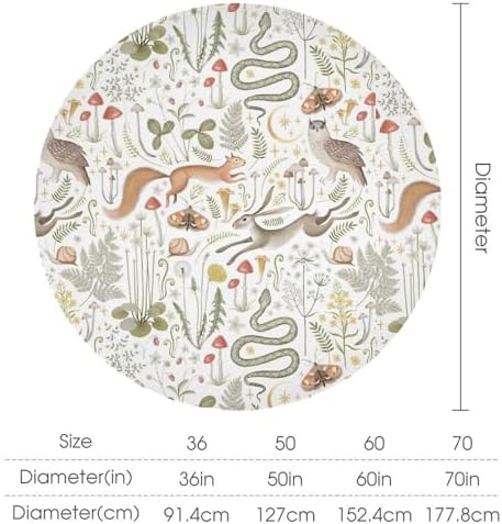 Country Forest Tablecloth, Wild Animal Hare Squirrel Owl Snake Snail Flowers Mushroom Table Cover for Tea Party Weddings Indoor Outdoor Dining, 60x60in