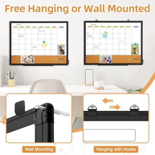 Calendar Whiteboard for Wall, 24" x 18" Dry Erase Month White Board Black