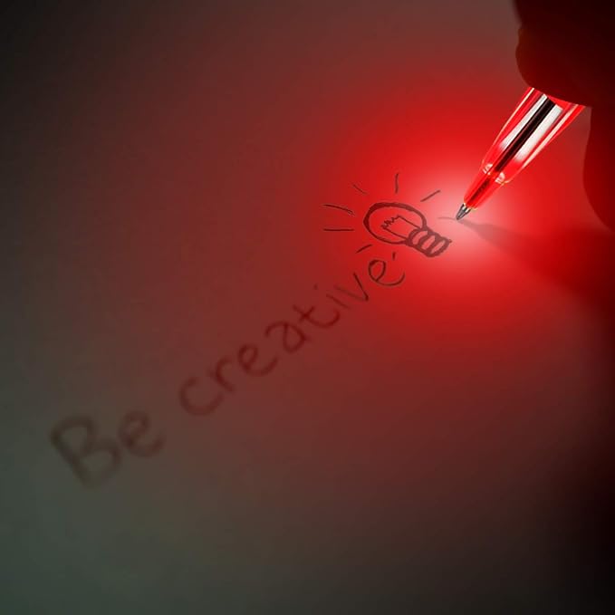 Penyeah Pen Light - LED Pen with Light, Light Up Penlight for Night Writing Ballpoint Pen for Night Writer - Replacement ink refills and batteries Included-2 PK -(1White+1Red)
