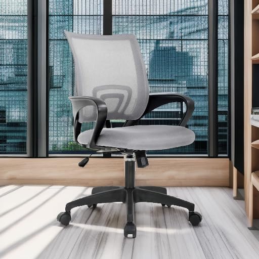 BestOffice Ergonomic Office Chair | Mid-Back Swivel Desk Chair | Grey | with Lumbar Support, Adjustable Height & Breathable Backrest | Sponge Seat & Rolling Wheels | for Home, Office | Pack of 1