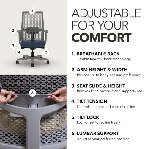 HON Ignition 2.0 ReActiv Ergonomic Office Chair, Lumbar Support, Ocean