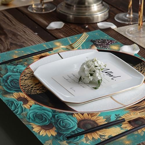 ALAZA Highland Cow Butterfly Rose Set of 6 Placemats Rectangle Table Mat for Dining Table Restaurant Kitchen Home Decor, 12" x 18"