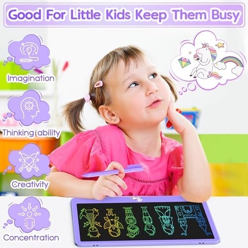 Hockvill LCD Writing Tablet for Kids 12 Inch, Kids Learning Toys Drawing Pad for Girls Boys, Unicorn Doodle Board for Toddlers 3 4 5 6 7 8 Year Old Travel Essentials, Christmas Brithday Gifts for Kids