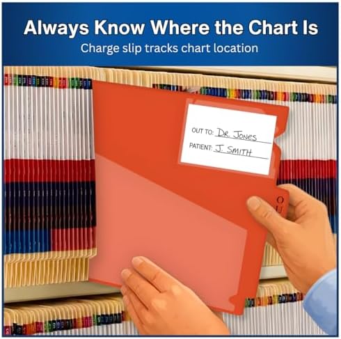 Doctor Stuff - Center Tab Vinyl Outguides, Diagonal Cut Front Pocket, Top Charge Out Slip Pocket, Plastic File Folder, Letter Size 9" x 13-1/4", Orange, 50/Box