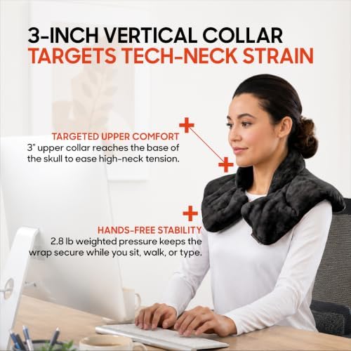 Sharper Image Heated Neck & Shoulder Wrap - Microwavable Warm & Cooling Plush Pad, Scented Aromatherapy (100% Natural Lavender & Herb Spa Blend), Pain Tension Headache Relief Therapy, Gift for Women