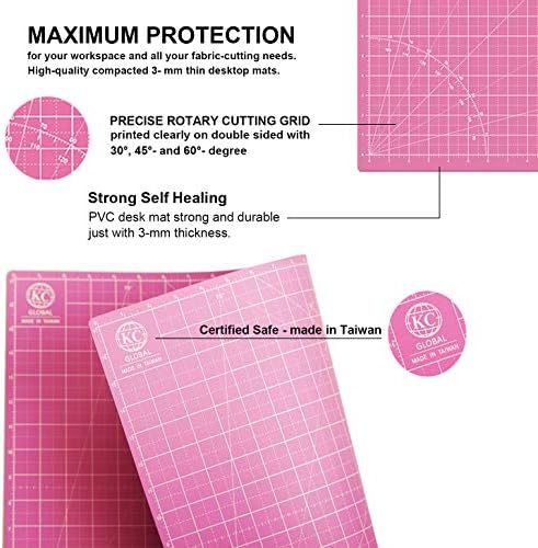 KC GLOBAL A3 (18"x12") Self-Healing Cutting Mat (Pink) - Sturdy, Reversible, Eco-Friendly, Non-Slip. Premium Desk Mat for Crafters, Quilters, and Hobbyist
