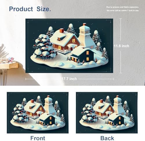 Batmerry Christmas Houses Linen Placemats Set of 4, Holiday Building Covered Snow Spruce Washable Table Mats for Kitchen Table Thickened Heat Insulation Dining Set Indoor Outdoor 12X18 in