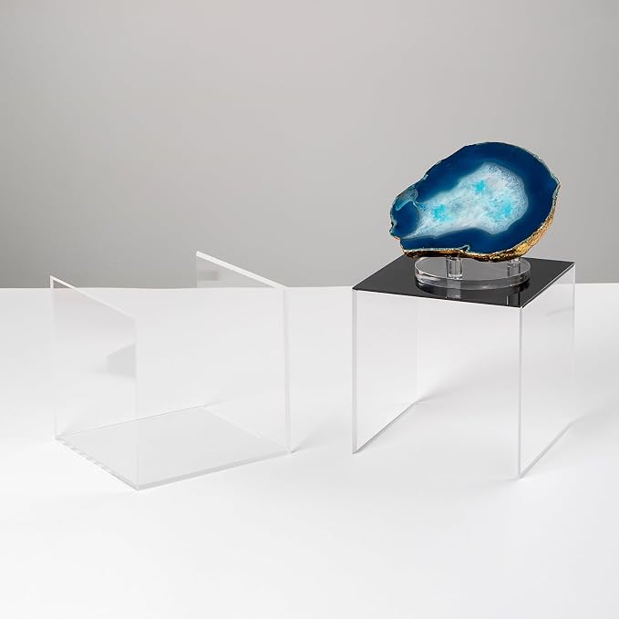 5x5x5Inch Acrylic Simple Self-Assembly Display Box with Black Base | Removable Figures Toys Props Display Riser Stand, Cube Countertop Decorative Storage Box for Collectibles Home Organization