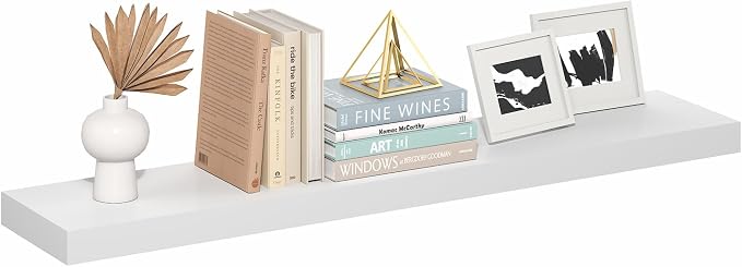 Furinno Tanna Floating Shelves for Wall, 9 x 47 Wall Shelf, Single Set Wall Mounted Floating Shelf with Invisible Bracket, 2-Inch Thick, for Bathroom, Living Room, Bedroom, Home Office, White