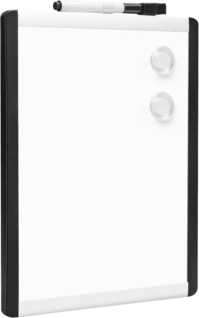 Amazon Basics Small Dry Erase Whiteboard, Magnetic Whiteboard with Marker and Magnets, 8.5" x 11", Plastic/Aluminum Frame
