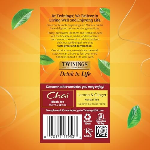 Twinings French Vanilla Chai Black Tea Individually Wrapped Bags, 20 Count (Pack of 2), Warm, Sweet & Spicy, Caffeinated, Enjoy Hot or Iced, 20 Teabags