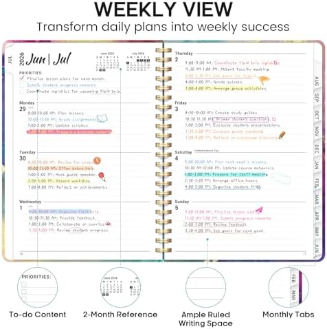 Planner 2026-2027, Weekly & Monthly Academic Calendar, Jul 2026 – Jun 2027