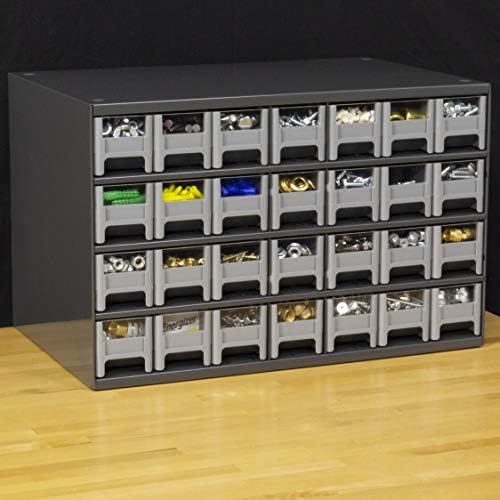 Akro-Mils Steel Garage Storage Cabinet, Small Parts Organizer Metal Cabinet for Hardware, Nails, Screws, Bolts, Nuts, and More, 17" W x 11" D x 11" H, 28-Drawer, Gray Cabinet/Gray Drawers (19228)