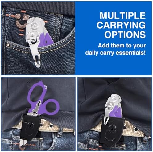 Heavy Duty 6 in 1 Multifunctional Trauma Shears Foldable | Stainless Steel emergency response scissors | Survival Shears with Holster | Medical Trauma shears Tactical With Strap Cutter | Purple