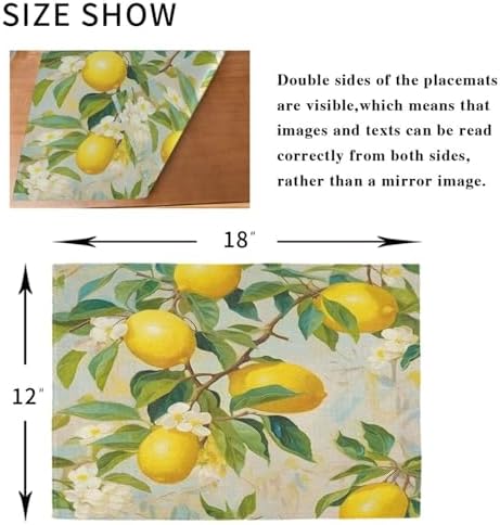 ALAZA Lemon Print Flower Set of 6 Placemats Rectangle Table Mat for Dining Table Restaurant Kitchen Home Decor, 12" x 18"