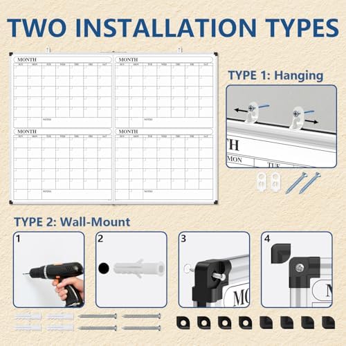 XBoard Magnetic Calendar Whiteboard 48x36 Inches 4 Month