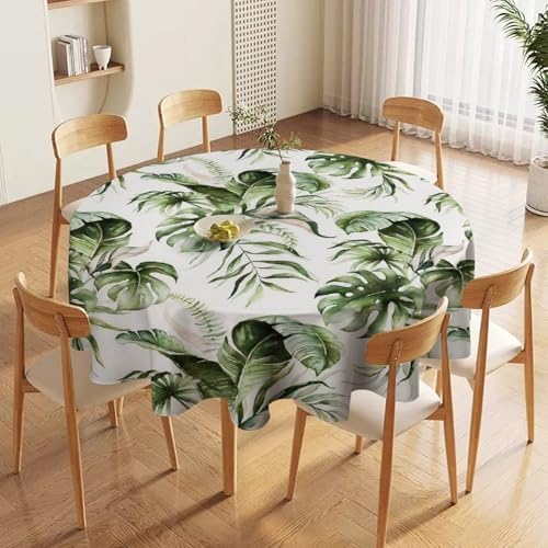 Green Tropical Leaves Tablecloth, Watercolor Jungle Plam Leaves Floral Botanical Print Farmhouse Holiday Tablecloths for Home Kitchen Party Dinner Decor, 60x60in