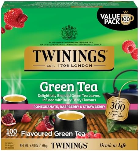 Twinings Green Pomegranate, Raspberry & Strawberry Tea Bags 100 CT (1 Pack)