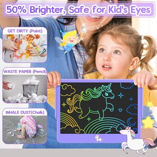 Hockvill LCD Writing Tablet for Kids 12 Inch, Kids Learning Toys Drawing Pad for Girls Boys, Unicorn Doodle Board for Toddlers 3 4 5 6 7 8 Year Old Travel Essentials, Christmas Brithday Gifts for Kids