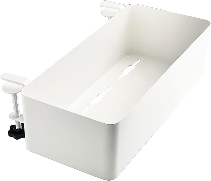 Desk Side Storage Hold Up To 11lbls Hanging Side Of Desk Organizer Clamp On Table Edge To Store Office Accessories, Gaming Devices, Cups For Office, Living Room, Dinning Room (White)