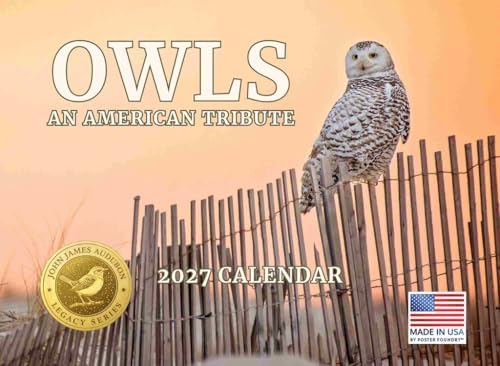 JJ Audubon Tribute Owl Calendar 2027 Monthly Wall Calender 12 Month | American Made In The USA