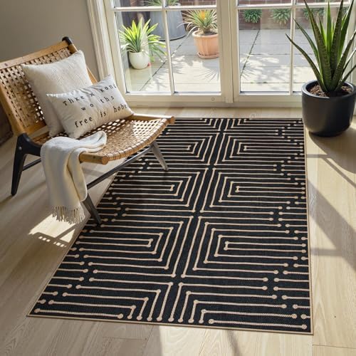 Lahome 3x5 Easy Jute Rugs for Entryway, Black and White Outdoor Rug