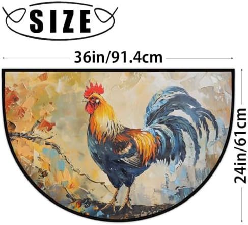 Pardick Vintage Rooster Farmhouse Half Round Door Mat, Non-Slip Welcome Indoor Entrance Way Rug Semi Circle Front Doormats Washable Bathroom Kitchen Floor Mat, Outdoor Rugs for Patio, Hearth Rug