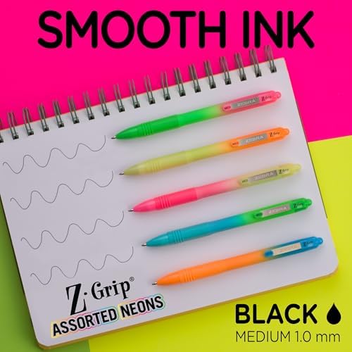 Zebra Pen Z-Grip Ombre Neon Retractable Ballpoint Pen, Black, 1.0mm, 18-Pk