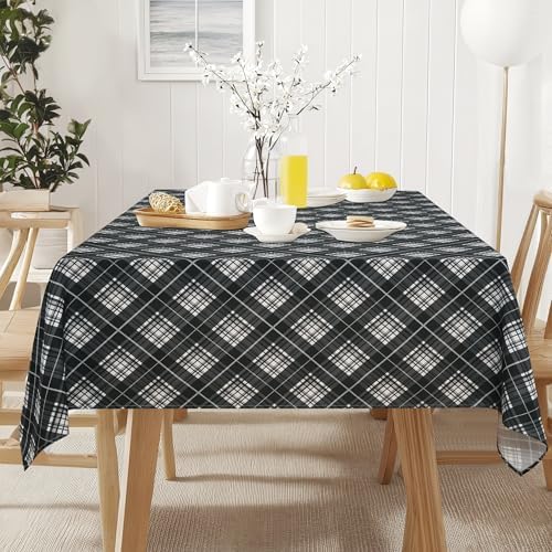 DWCN Checkered Tablecloth, 60 x 84 Inch, Rectangular, Black and White