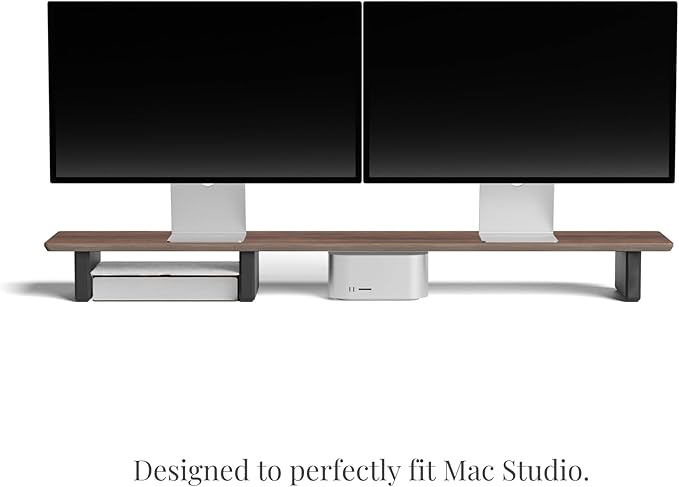 Raico Desk Cockpit Shelf Monitor Stand System Dual Screen Setup Wood Large Desk Accessory Organizer Unit (Walnut, Full Length v2 | 45.7 Inches)