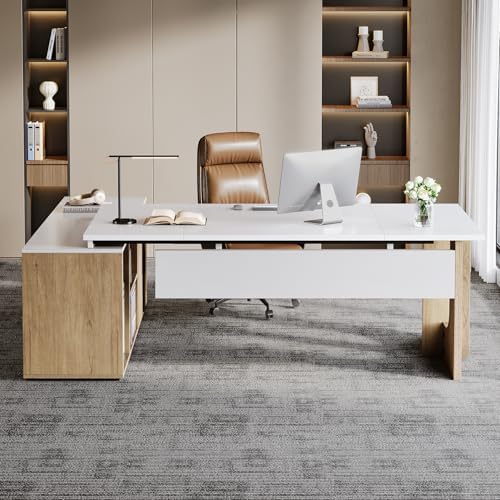 Tribesigns 74.8 Inch Executive Desk, L-Shaped Office Desk with Cabinet