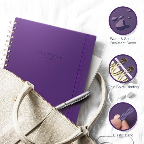 AuroPlanner Undated Daily Planner Notebook 8.5x11 Hourly Schedule Purple