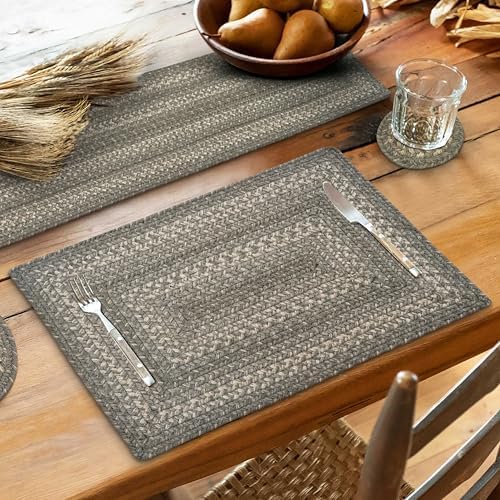 Homespice Grey Cloud Jute Braided Placemats, Rect 13x19 Set of 4