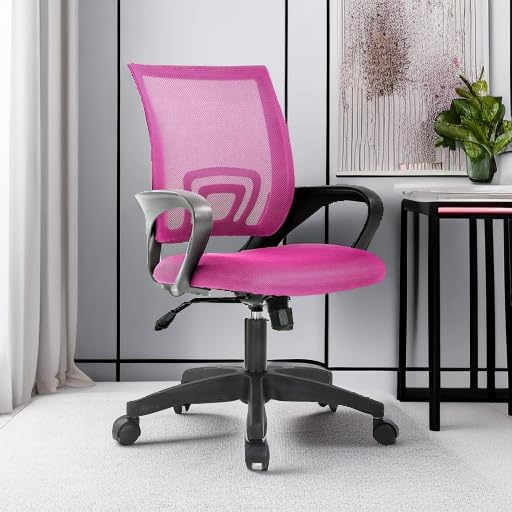 BestOffice Ergonomic Office Chair | Mid-Back Swivel Desk Chair | Pink | with Lumbar Support, Adjustable Height & Breathable Backrest | Sponge Seat & Rolling Wheels | for Home, Office | Pack of 1