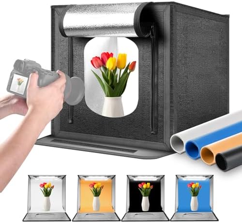 NEEWER 50W Upgraded Photo Studio Light Box, 24"x24" Portable Folding Photography Lightbox, 4 Backdrops, 5600K 160 LEDs 5200lx/0.5m Dimmable Picture Booth Shooting Tent for Jewelry Electronics, LP60