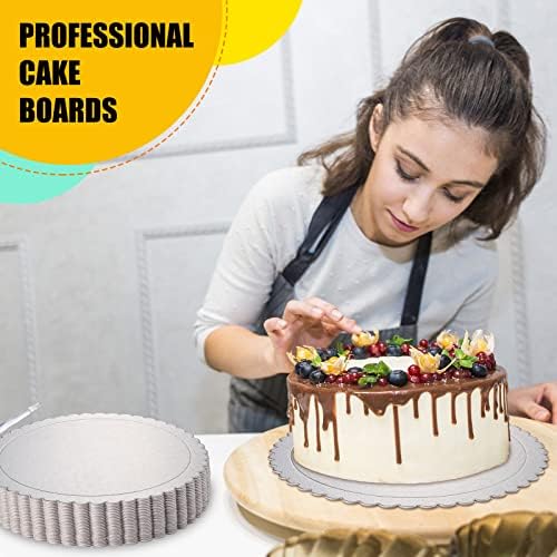 Nuenen 50 Pack Cake Boards Round Silver Scallop Edge Grease Proof, 10 Inch